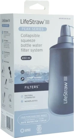 Lifestraw Peak Opvouwbare Waterfilter Fles - 650 Ml - Blauw -Sportuitrusting 1900 1900 00104066 07